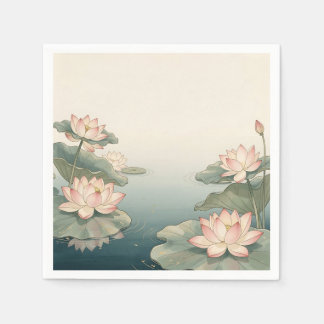 Pink Lotus Flowers Pond Zen Serenity Napkin