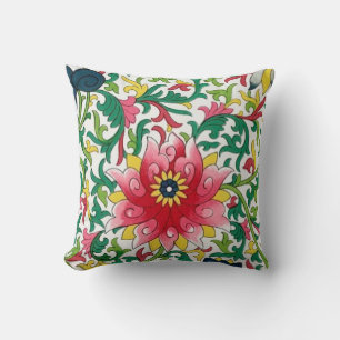 Pink Lotus Garden Chinoiserie Botanical  Cushion