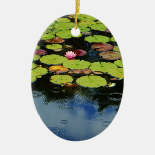 Pink lotus in Rain Ceramic Tree Decoration