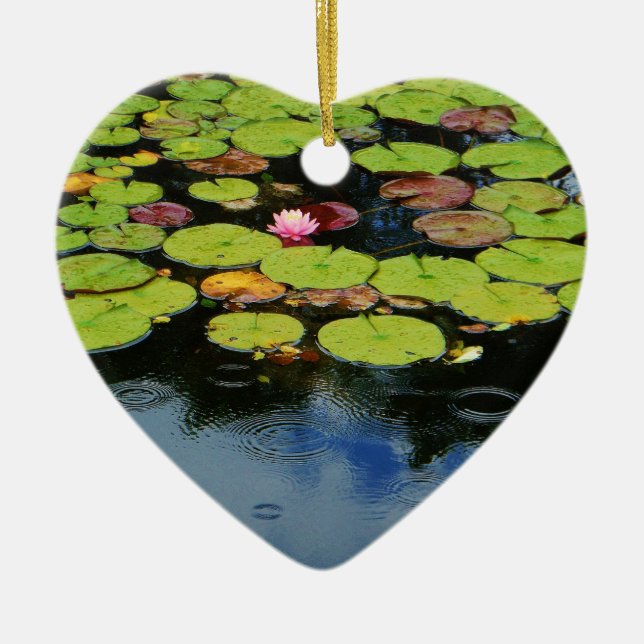 Pink lotus in Rain Ceramic Tree Decoration (Front)