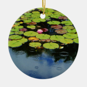 Pink lotus in Rain Ceramic Tree Decoration