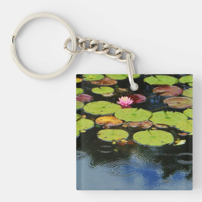 Pink lotus in Rain Key Ring (Front)