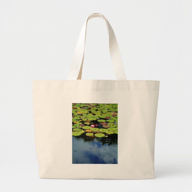 Pink lotus in Rain Large Tote Bag (Front)