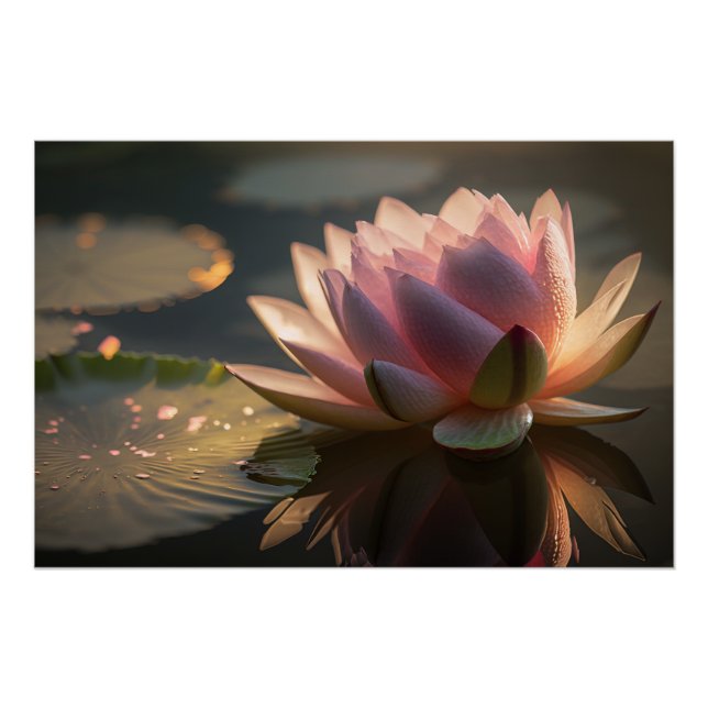 Pink Lotus in the Morning Light Glossy Poster (Front)