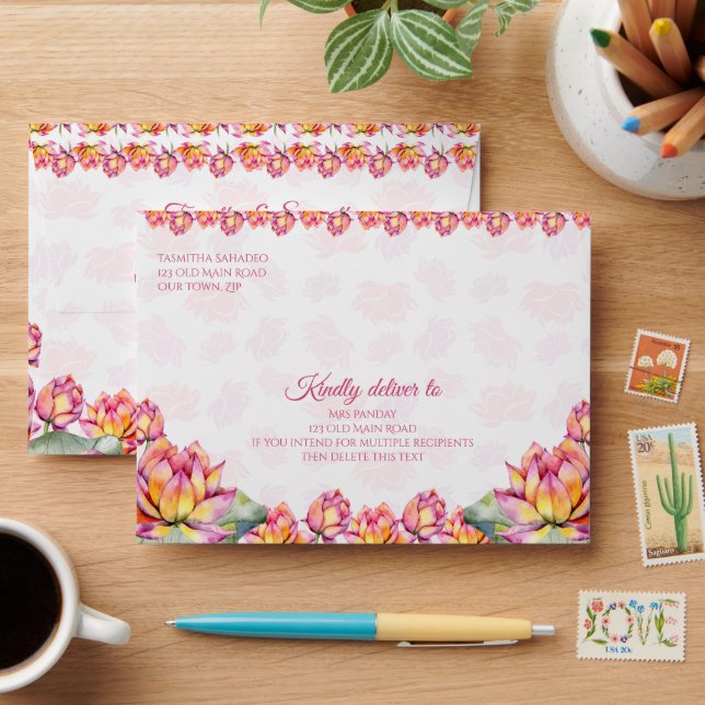 Pink lotus Indian wedding matching A6 Budget Envelope (Desk)