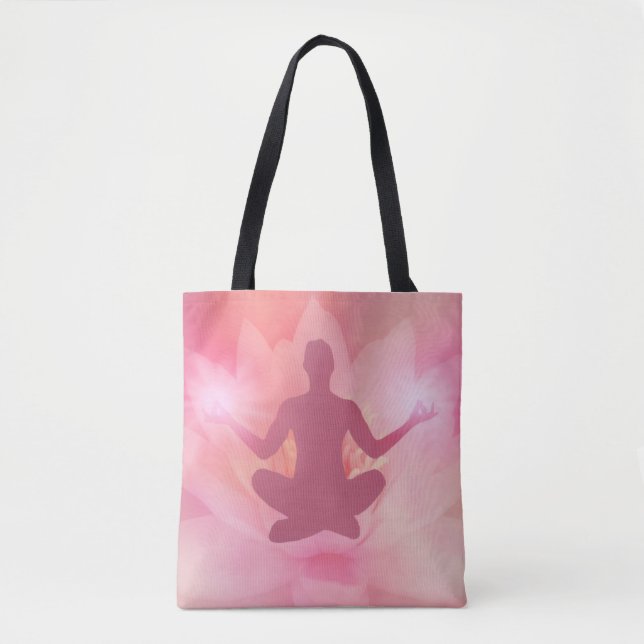 Pink Lotus Meditation Energy Yoga Tote Bag (Front)