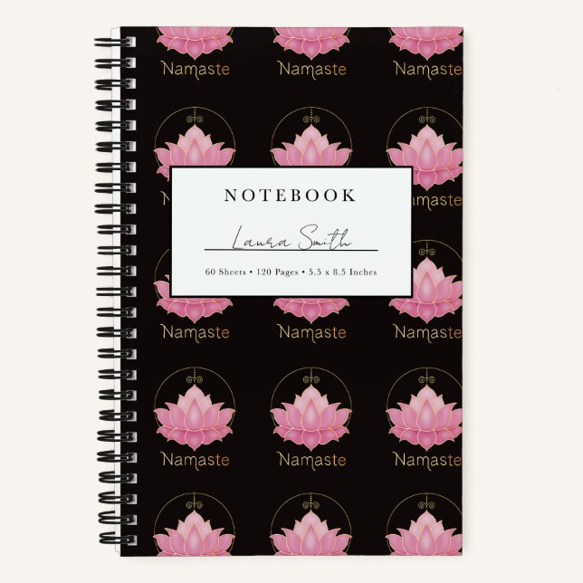 Pink Lotus Namaste Personalised Notebook (Front)