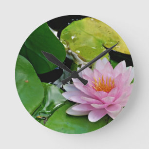 Pink Lotus Round Clock