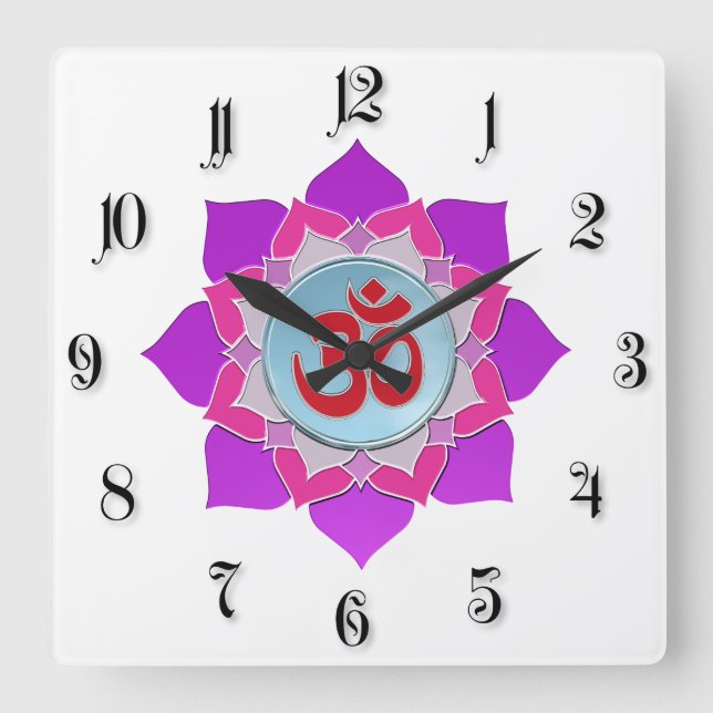 Pink lotus square wall clock (Front)