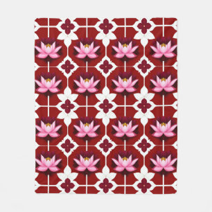 Pink Lotus Vibrant Floral Design Fleece Blanket