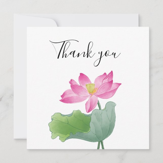 Pink lotus water colour thank you card (Front)