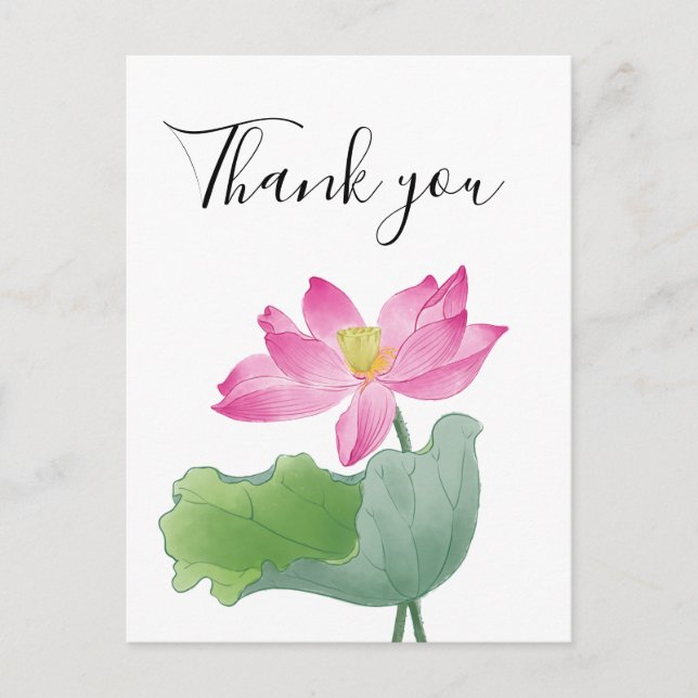 Pink lotus water colour thank you  postcard (Front)
