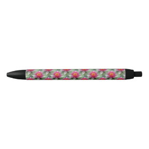 Pink Lotus Water Lily Black Ink Pen
