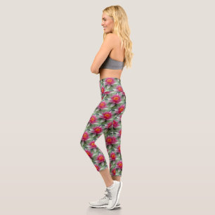 Pink Lotus Water Lily Capri Leggings
