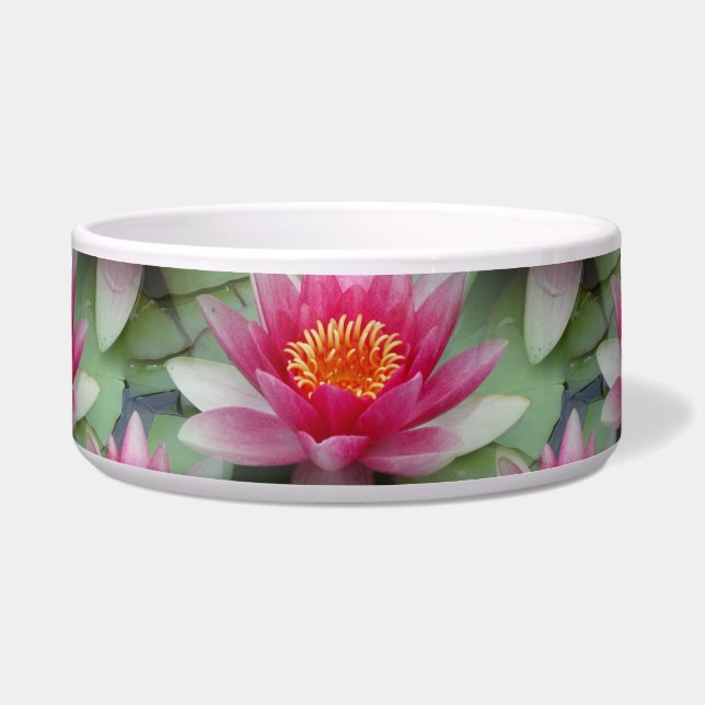Pink Lotus Water Lily Ceramic Pet Bowl (Front)