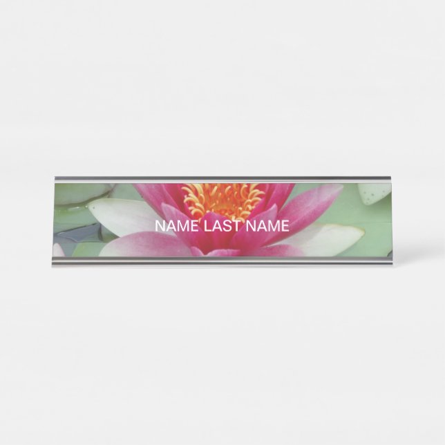 Pink Lotus Water Lily Desk Name Plate (Front)