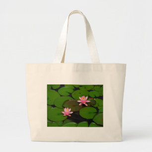 Pink lotus water lily flower garden, large tote bag