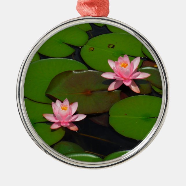 Pink lotus water lily flower  garden, metal ornament (Front)