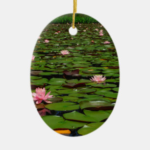 Pink lotus water lily flower pond ceramic ornament