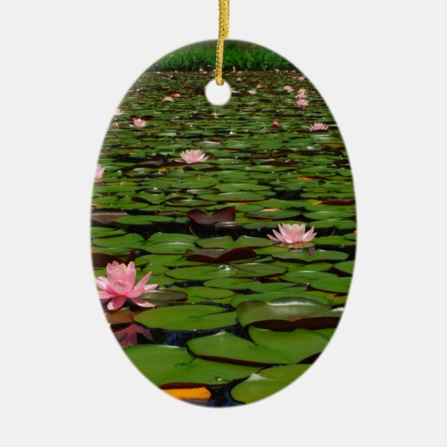 Pink lotus water lily flower pond ceramic ornament (Front)
