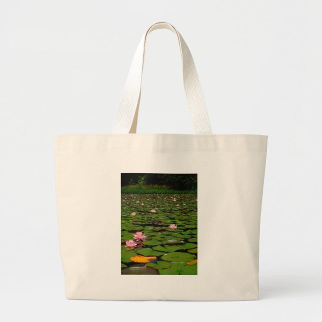 Pink lotus water lily flower pond large tote bag (Front)