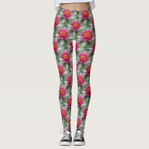 Pink Lotus Water Lily Leggings
