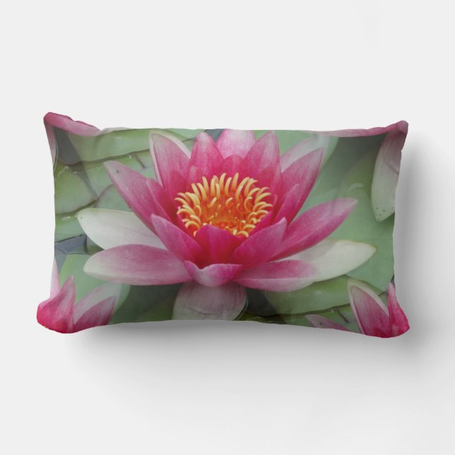 Pink Lotus Water Lily Lumbar Cushion (Front)