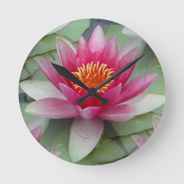Pink Lotus Water Lily Round Clock (Front)