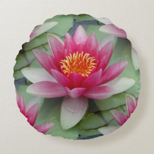 Pink Lotus Water Lily Round Cushion