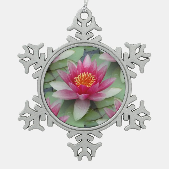 Pink Lotus Water Lily Snowflake Framed Ornament (Front)