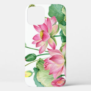 Pink Lotus Watercolor Border iPhone 12 Case