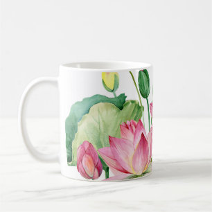 Pink Lotus Watercolor Border Coffee Mug