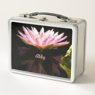 Pink Lotus Waterlily Flowers Metal Lunch Box