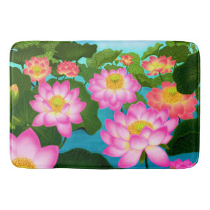 Pink Lotus Waterlily Garden Bath Mat