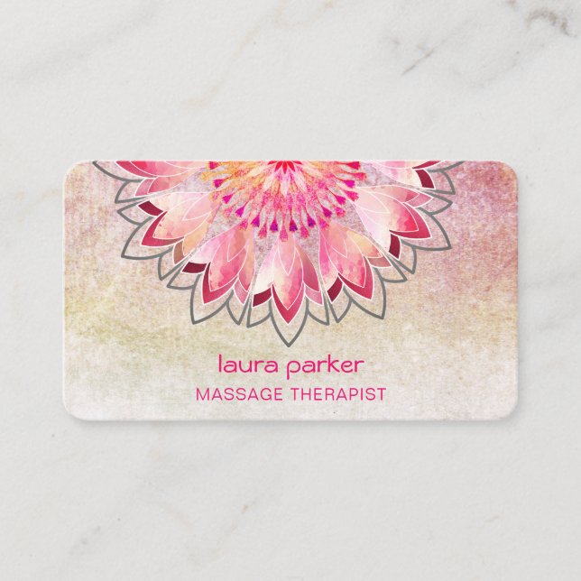 Pink Lotus Yoga Therapist Spa Holistic Health Business Card (Front)