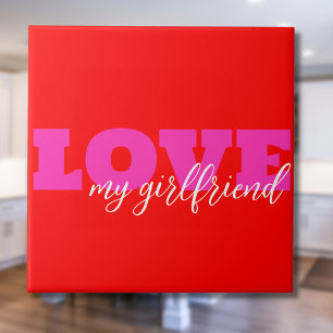 Pink LOVE ( add your text) Neon Red Valentine Gift Ceramic Tile