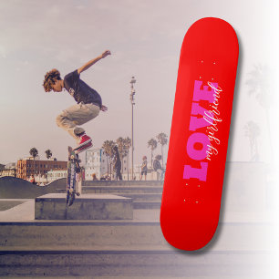 Pink LOVE ( add your text) Neon Red Valentine Gift Skateboard