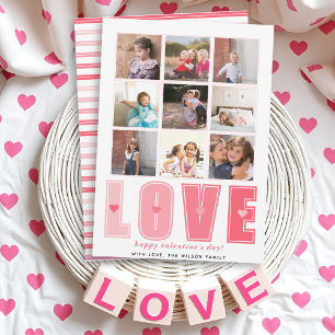 Pink LOVE and hearts Valentines Day nine photos Holiday Card