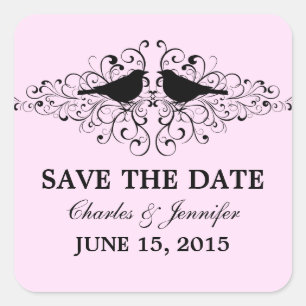 Pink Love Bird Swirls Save the Date Stickers