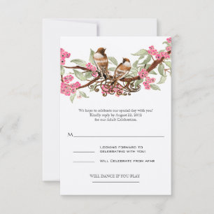Pink Love Bird Wedding RSVP Card