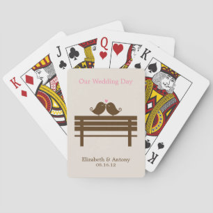 Pink Love Birds on Park Bench Playing Cards