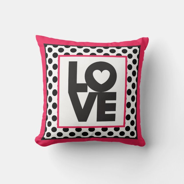 Pink Love Black Dots Cushion (Front)