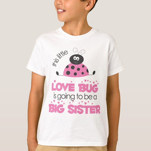 Pink Love bug Big Sister T-Shirt (Front)