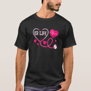 Pink Love ER Life Heartbeat Doctor Nurse Hospice W T-Shirt