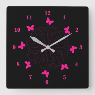 Pink Love - Flying Butterflies Square Wall Clock