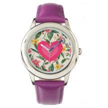 Pink Love Heart and Flowers Pattern