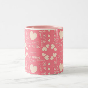 Pink Love Heart Be Mine Two-Tone Coffee Mug