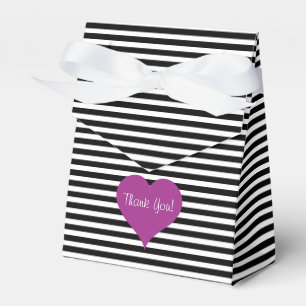 Pink Love Heart Black & White Striped Pattern Name Favour Box