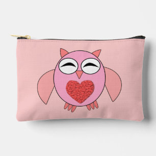 Pink Love Heart Owl Accessory Pouch