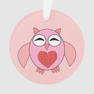 Pink Love Heart Owl Acrylic Ornament